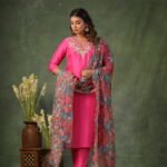 Pink Embroidered Kurti Set